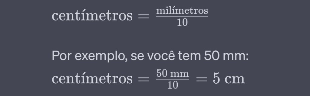 Fórmula para Conversão de mm em cm